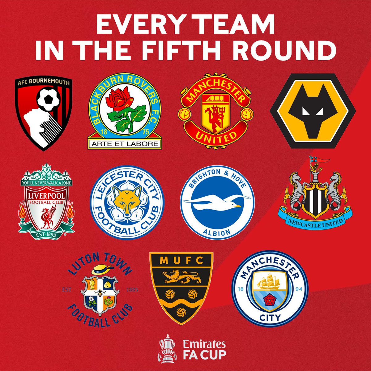 1️⃣1️⃣ teams have already booked their spot in the #EmiratesFACup fifth round

Leave a ❤️ if you see your club