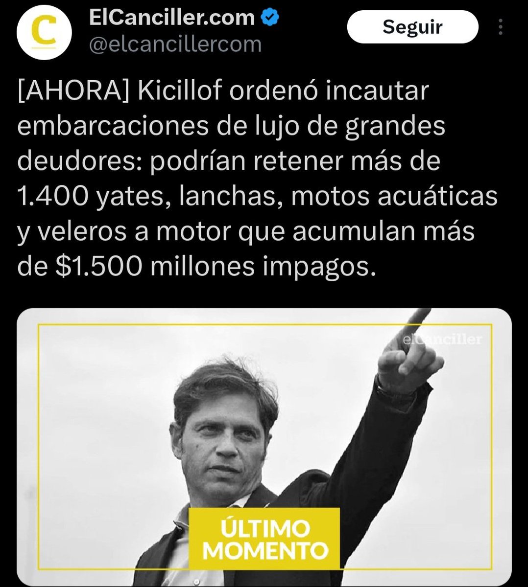 AlePeronista's tweet photo. Mientras MILEI no gira los fondos para SUELDOS a las UNIVERSIDADES NACIONALES,

KICILLOF incauta los YATES de los DEUDORES más RICOS‼️

VISTE, 

para algunos la CASTA son los UNIVERSITARIOS para otros los MILLONARIOS‼️

HAY OTRO CAMINO, BIEN KICI👏

#NoALasFacultadesDelegadas https://t.co/HD6Tr7tEaf