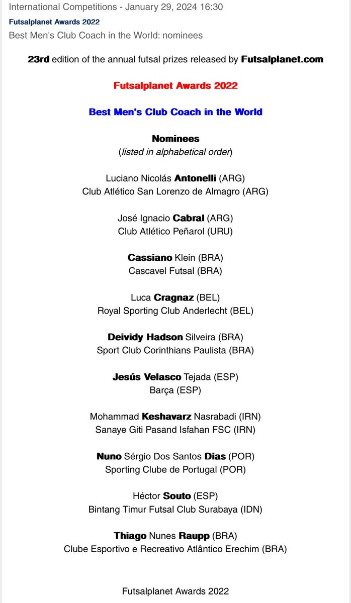 🏆 Por tercer año consecutivo, #SanLorenzo y <a href="/figuantonelli/">Luciano Antonelli</a> fueron seleccionados entre los mejores del mundo por los Premios #FutsalPlanetAwards.

👉🏻 Además, <a href="/Nacho_Futsal/">Cabral Ignacio</a> también forma parte de las nominaciones tras llegar con Peñarol a la final de la Copa Libertadores.