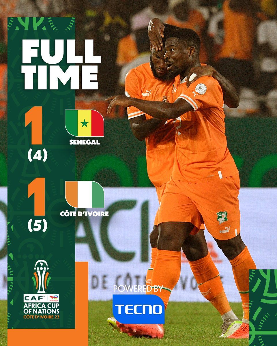 ⌚ FULL-TIME! Cote d'Ivoire are through after an intense penalty shootouts! 🇨🇮 #SENCIV | #TotalEnergiesAFCON2023