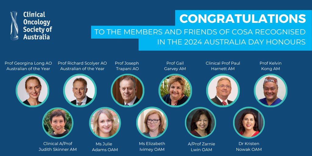COSA (@cosaoncology) on Twitter photo We were thrilled to see see so many members and friends of COSA in this yearβs Australia Day honours list, especially Australians of the Year <a href="/ProfGLongMIA/">Professor Georgina Long AO (Bluesky @gvlongphdmd)</a> and @ProfRScolyerMIA.
<a href="/garvey_gail/">Gail Garvey</a> <a href="/KelvinKongENT/">Kelvin Kong AM</a> <a href="/zarnielwin/">Zarnie Lwin OAM</a> <a href="/ProfKnow/">Kristen Nowak</a> We were thrilled to see see so many members and friends of COSA in this yearβs Australia Day honours list, especially Australians of the Year <a href="/ProfGLongMIA/">Professor Georgina Long AO (Bluesky @gvlongphdmd)</a> and @ProfRScolyerMIA.
<a href="/garvey_gail/">Gail Garvey</a> <a href="/KelvinKongENT/">Kelvin Kong AM</a> <a href="/zarnielwin/">Zarnie Lwin OAM</a> <a href="/ProfKnow/">Kristen Nowak</a>
