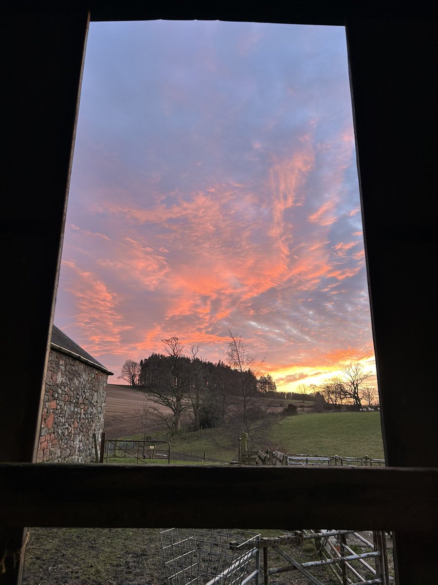 It was a beautiful sunset tonight. This is from inside the barn. #arnbegfarmstayscotland