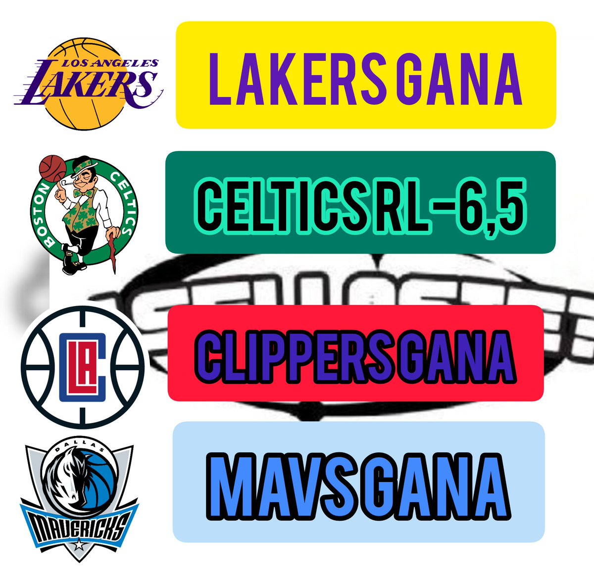 sellaste's tweet photo. La jugada de #NBA 

@Lakers Gana
@celtics RL-6,5
@LAClippers Gana 
@dallasmavs Gana 

#parley #Lakers #Celtics #ClipperNation #mavericks #Dallas #LosAngelesLakers #boston #Baloncesto https://t.co/OS8F40GCzU