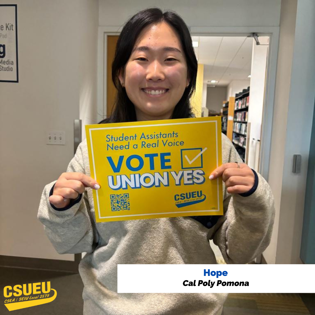 CSUEU's tweet photo. let’s build our power together at the CSU through our union. #VoteUnionYes today! and remind ur friends and coworkers to #VoteUnionYes today! https://t.co/hmLZRQnVZ6 https://t.co/U2FaDTb2Ob