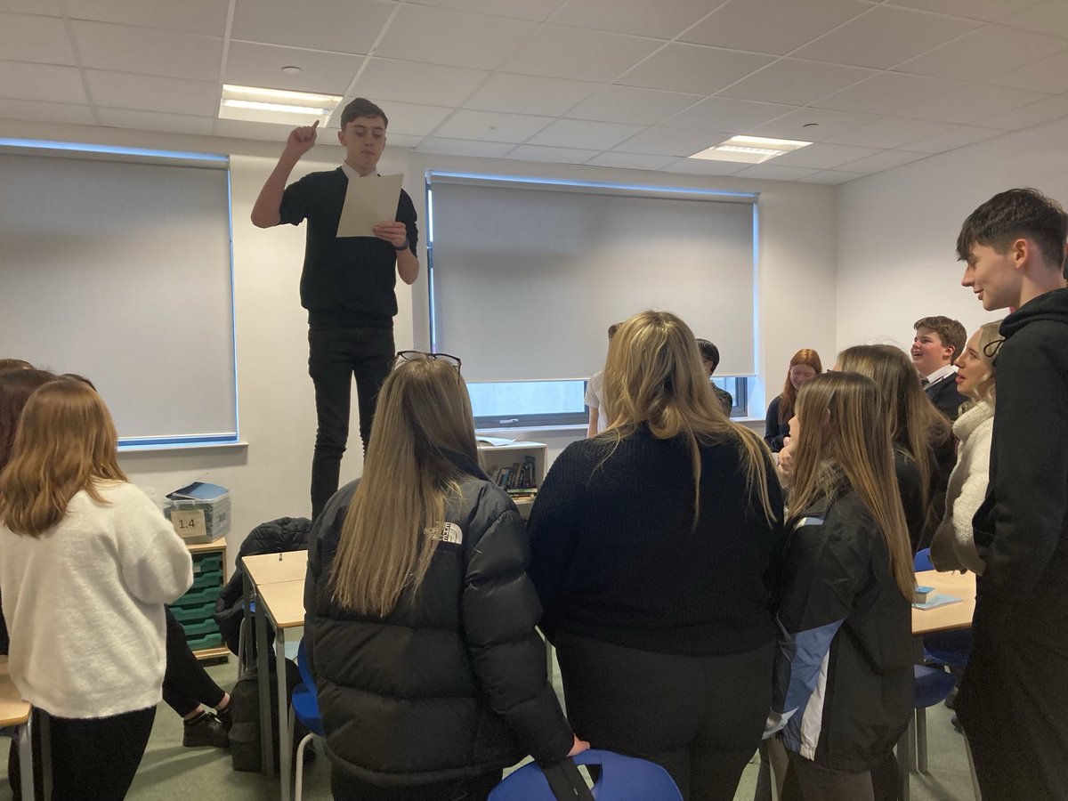 Tyler doing a great job rallying the crowd at our Shakespearean hustings today and reading from Titus Andronicus. Learning about rhetoric and effective Higher folio writing. Great job everyone!