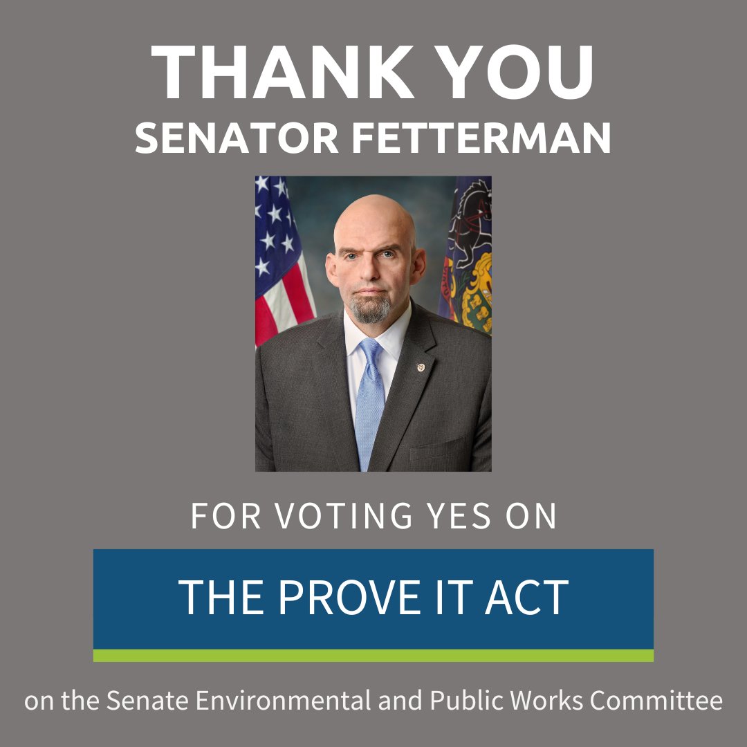 Earlier this month, the bipartisan PROVE IT Act passed through the Senate Environment and Public Works Committee with a bipartisan majority vote of 15-4.

Our Senator, John Fetterman, voted yes, and we are grateful!

#BipartisanClimate #climateaction #climatechange