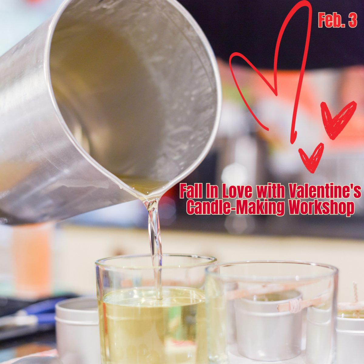 Looking for a fun and creative activity? Join the Fall In Love with Valentine's #CandleMakingWorkshop this Saturday and learn all the basics of candle making. You can even enjoy some #mocktails and #charcuterieboards! For more details, visit bit.ly/421XU7m.