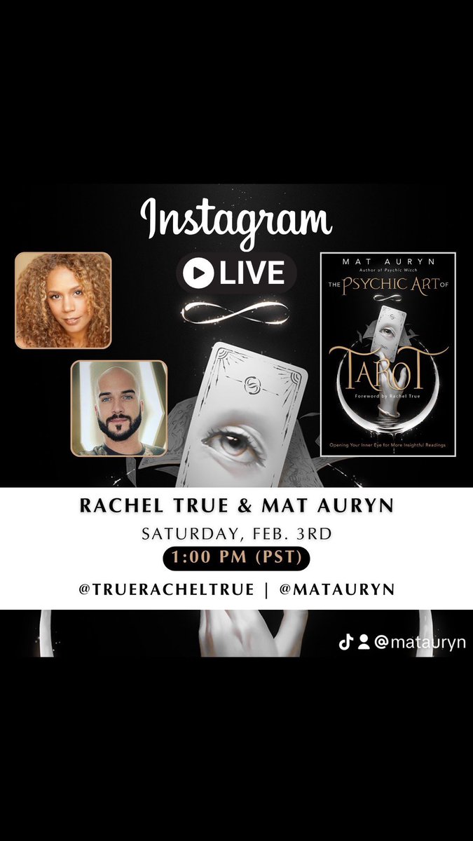 Grab a comfy spot and come hang out with us on Rachel True's Instagram Live (@RachelTrue) for a laid-back chat with Mat Auryn about his upcoming book, The Psychic Art of Tarot, featuring a beautiful foreword by Rachel herself.