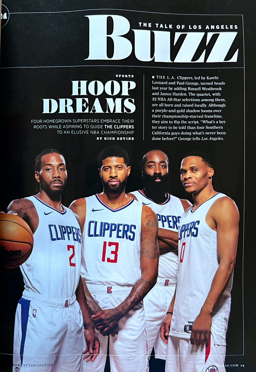 RickDevine's tweet photo. If you happen to be past what the kids call “a newsstand”. Pick up the Feburary issue of LA Mag and you can check out the piece I did on the four hometown all-stars from the @LAClippers . https://t.co/IAmdj6ZbIs