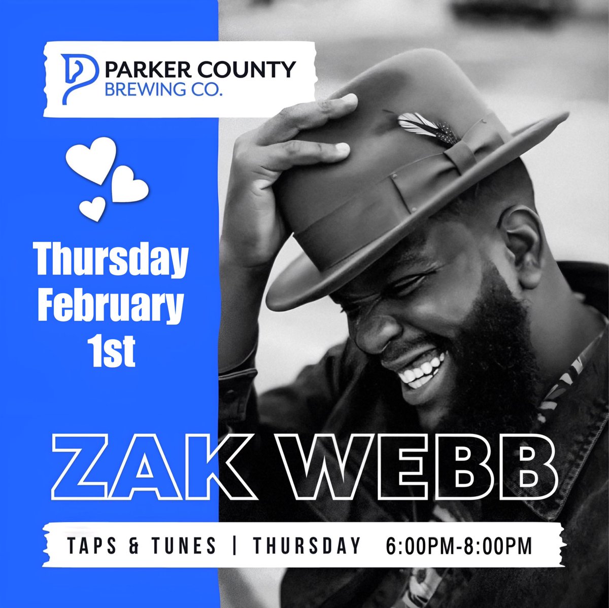 How to start off the month of Love &amp; Black History…
See y’all at Parker County Brewing Company! 💙
#zakwebbmusic
