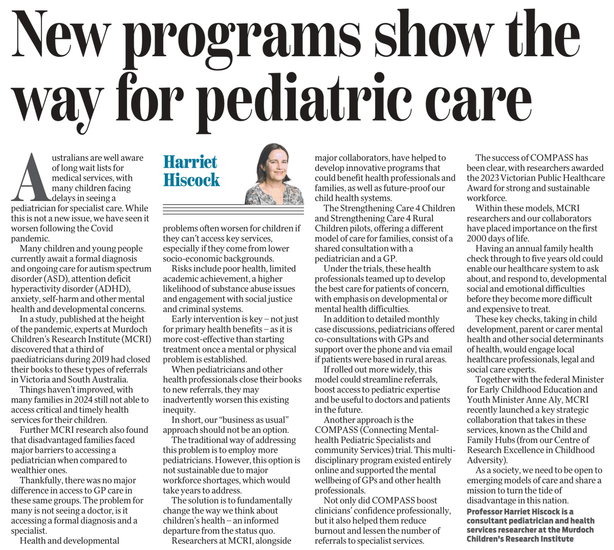 MCRI research has found disadvantaged children face major barriers when trying to access a paediatrician. Prof @HarrietHiscock has discussed the issue & potential solutions, in an opinion piece for @theheraldsun⬇️| #childhealth #research #MurdochChildrens #MCRI @CCCH_AU