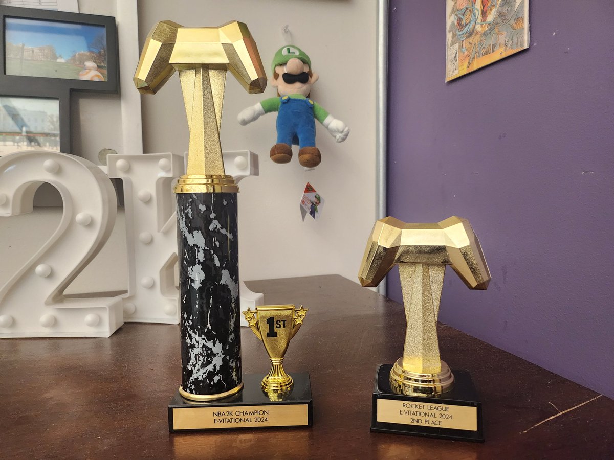 I'm getting so excited for our 2nd E-vitational coming up on Sat Feb 10th. FREE for DC High School students. Here is a sample of this year's trophies (thanks to @GameGymEsports and @WizardsDG) Bit.ly/evitational2