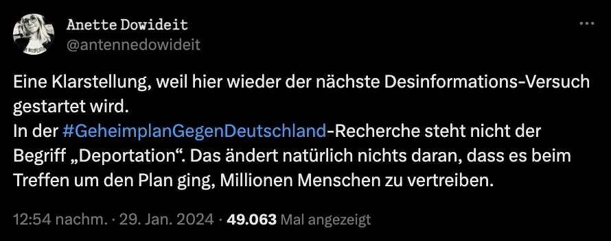 jannibal_'s tweet image. Hallo @antennedowideit, hallo @correctiv_org. Sie werfen uns @niusde_ vor, wir seien eine »Desinformationsplattform« und diskreditieren jede Art von kritischen Berichterstattung zu Ihrer Geheimplan-Recherche. Ferner behaupten Sie, Sie selbst hätten das Wort »Deportationen« nie