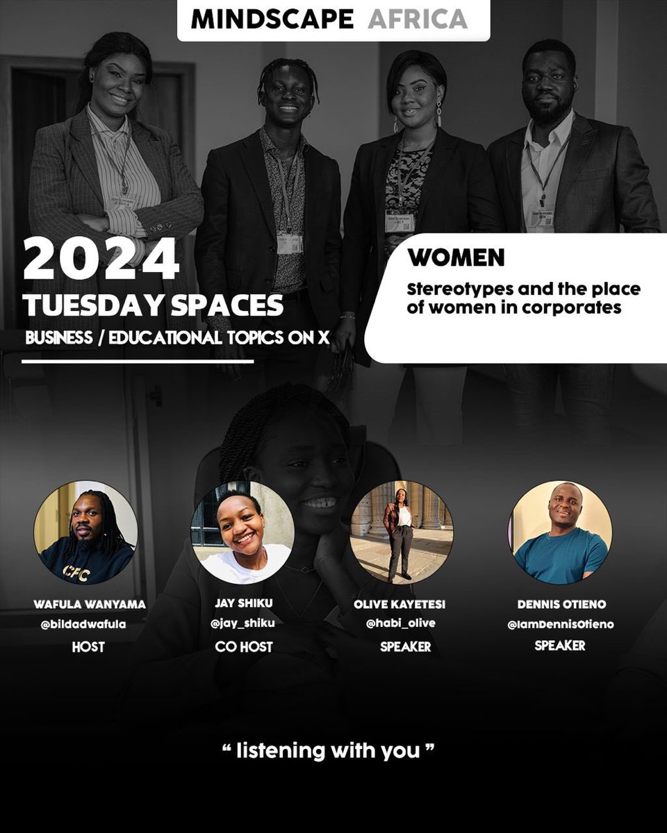 IamDennisOtieno's tweet photo. Tomorrow, we will be discussing a very important topic : Stereotypes and the place of women in corporates!

This is a topic that sits at the centre of my doctoral research and it will be amazing to meet you there! https://t.co/XAekCxYusI