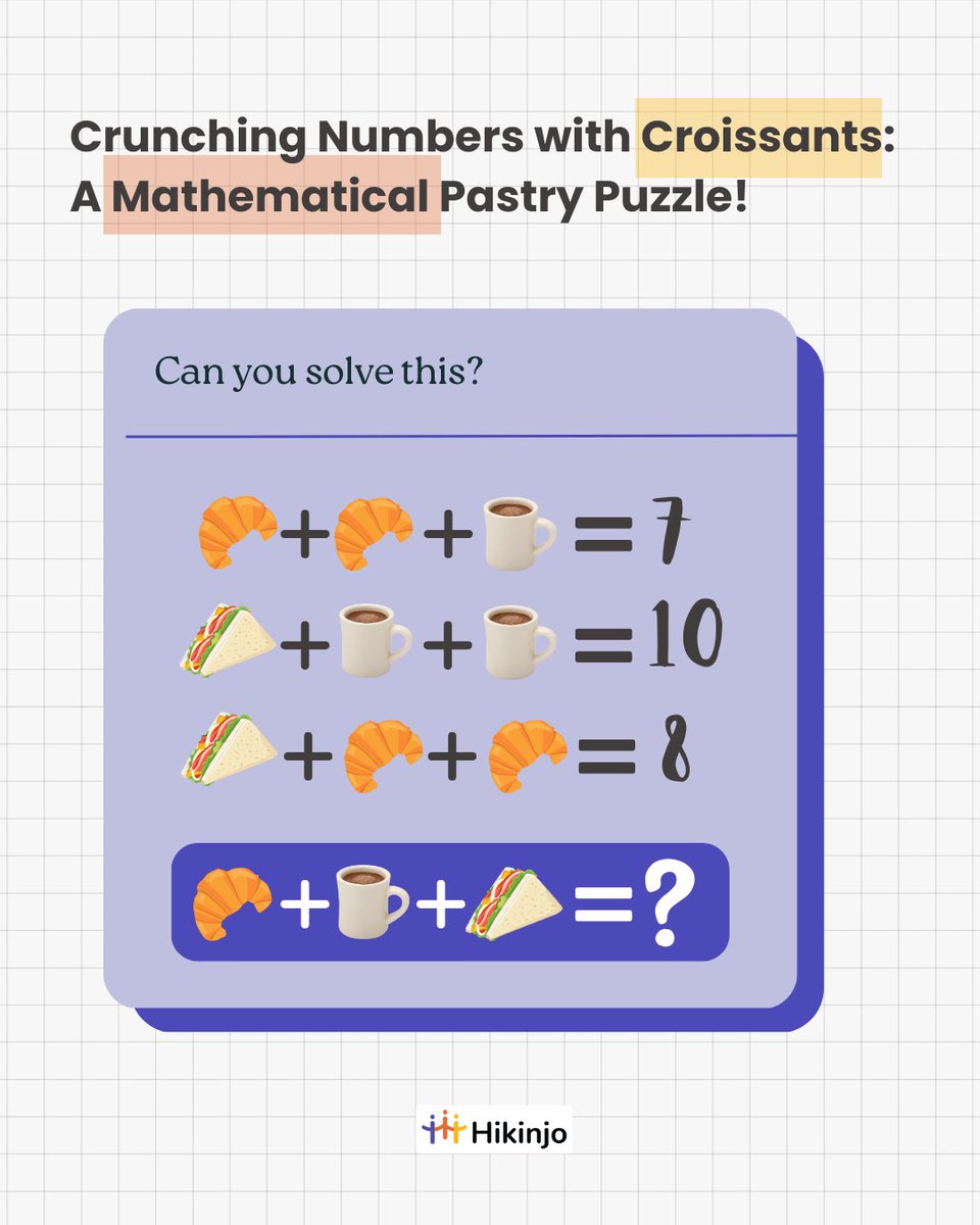 Happy National Croissant Day, UK! 🎉🥐 It's time for a #MathematicalMunch! Can you crack this #CroissantCalculation? 🤓 Post your answers and tag a mate who loves a good puzzle. Let's get trending and treat ourselves to some brain food! #SolveAndShare #NationalCroissantDayUK