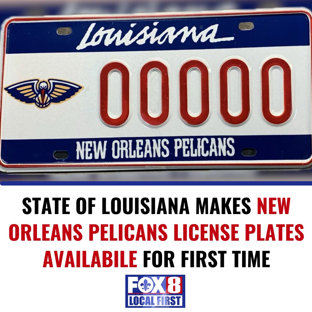 JUST IN: The Louisiana Office of Motor Vehicles announced @PelicansNBA license plates are now available, as of Monday, Jan. 29, 2024>>bit.ly/3vSEshB