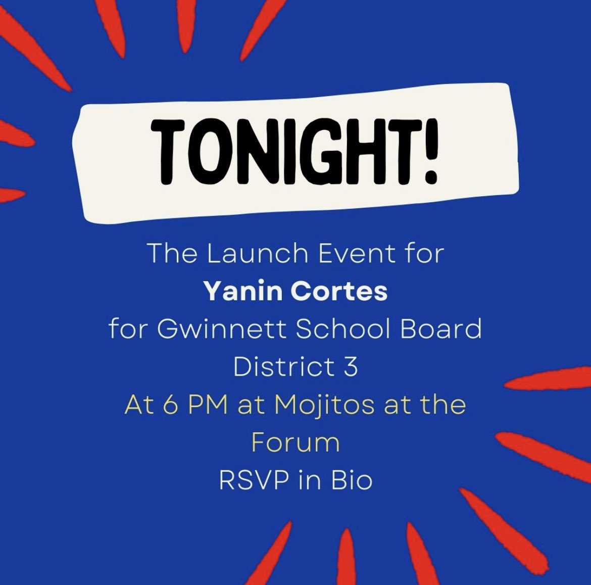 Yanin4GCPSboard's tweet photo. Join us TONIGHT for my inaugural campaign event! This a chance for you to meet me and to join us as we COME TOGETHER for our children and our communities. Hope to see you all there! https://t.co/bgnueFMn3k