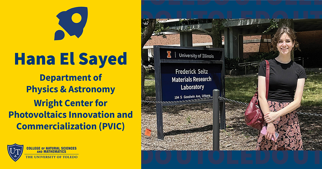 #UTNews Student Spotlight: Hana El Sayed a sophomore majoring in #medicalphysics (Dept of Physics &amp; Astronomy, <a href="/UT_PVIC/">PVIC@UT</a>), was selected to participate in the highly competitive 10-week <a href="/NSF/">U.S. National Science Foundation</a> sponsored summer REU <a href="/UofIllinois/">University of Illinois</a> during summer 2023! bit.ly/49cWQQp #UToledo