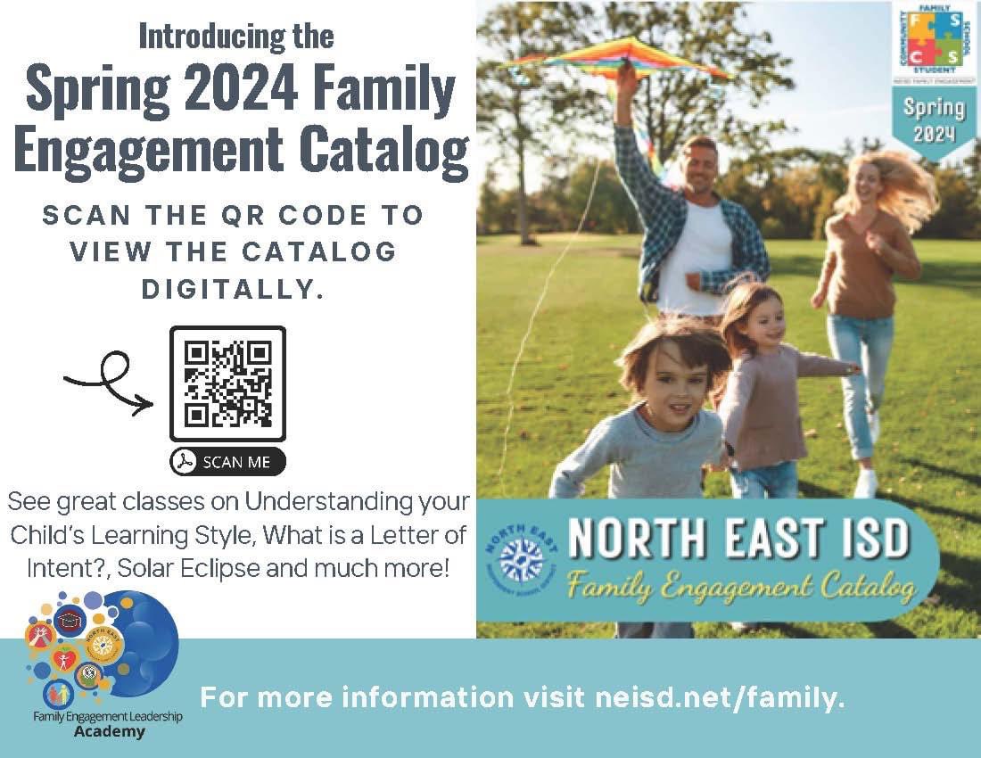NEISDPreK's tweet photo. NEISD’s Family Engagement Spring Catalog is now available online! Take a moment to check out all the classes offered by Family Specialists district-wide. For more information, contact Ms. Saldaña, Family Specialist, at Lsalda2@neisd.net
@PrekFS 

🔗: https://t.co/ydn9U0342E https://t.co/39xKRVwlRl