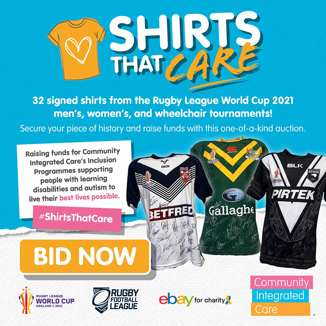 Own a piece of Rugby League history!🏉👕
 
Bid for a signed shirt from Community Integrated Care's special @rlwc2021 fundraiser, #ShirtsThatCare!
 
See the full collection here on ebay: ebay.co.uk/usr/community-…
 
<a href="/TheRFL/">Rugby Football League</a> | <a href="/ebay4charityuk/">eBay for Charity UK</a>