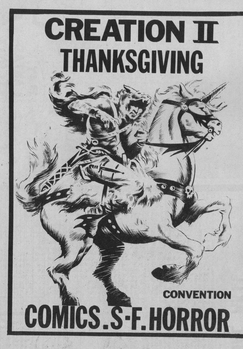 Here is some nifty Frank Brunner art from a Creation Comic Book Show ad for a show scheduled for Thanksgiving weekend, 1972.  It appeared in the Buyer's Guide for Comic Fandom #21.  This issue of TBG is dated September 1972.