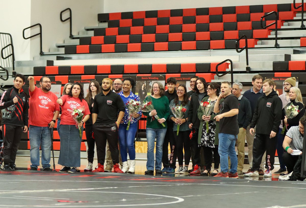 JBHS_dispatch's tweet photo. SENIOR NIGHT: Festivities unfolded as the seniors of the Bowie wrestling team were honored before their matches against Vista Ridge on January 24. Both the varsity and junior varsity teams showcased resilience throughout the night. 

🎥: Austin Ikard and Alex Edwards https://t.co/XdtS9LKDwA