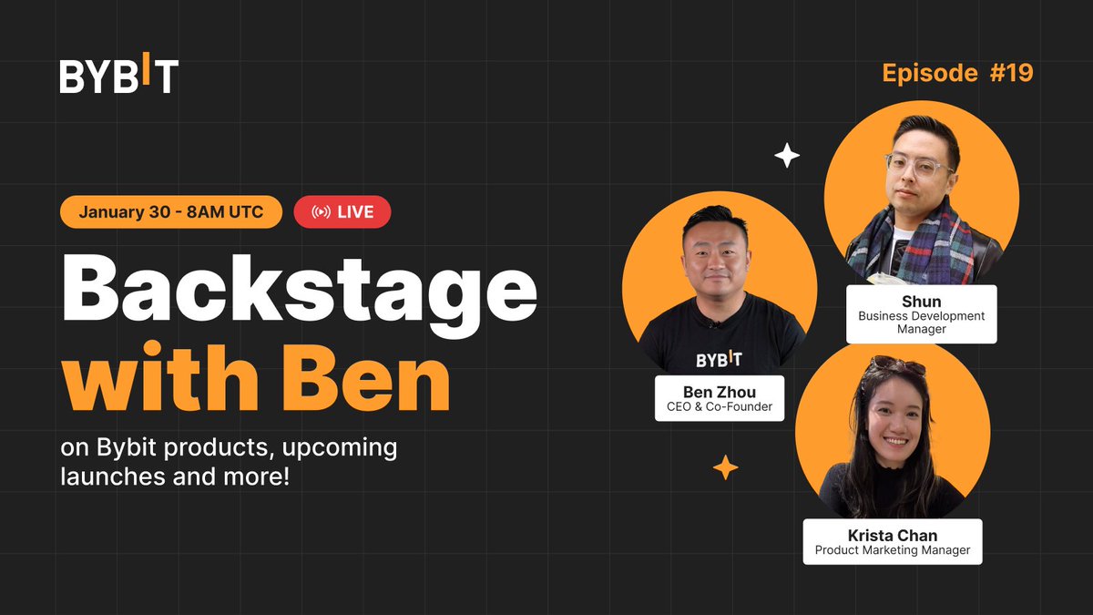 Bybit_Official's tweet photo. ⏰ One Day Left: Tune in to the first #BackstageWithBen of 2024! 

Ben will be joined by Krista and Shun in the first #Bybit livestream of the year! 

📆 Streaming on Jan 30 2024, 8AM UTC

😎 Stay tuned here: https://t.co/wEqbM5UWz5 https://t.co/nGqJw7PQ4C