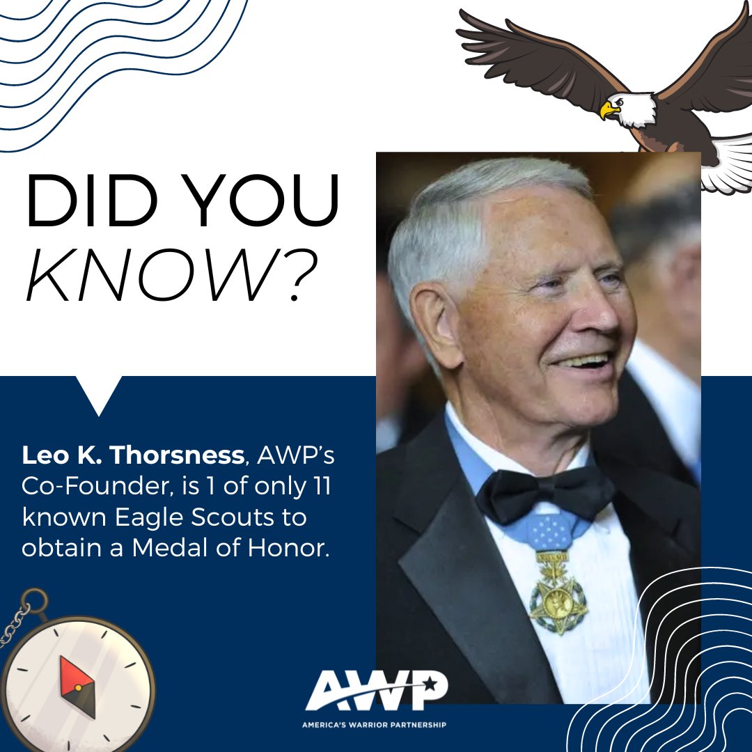 🦅 Did you know that Col. #LeoKThorsness, AWP's Co-Founder, is 1 of only 11 known Eagle Scouts to receive the U.S. Armed Forces #MedalofHonor? #EagleScout is the highest rank attainable in the Scouts BSA program by the @boyscouts of America.