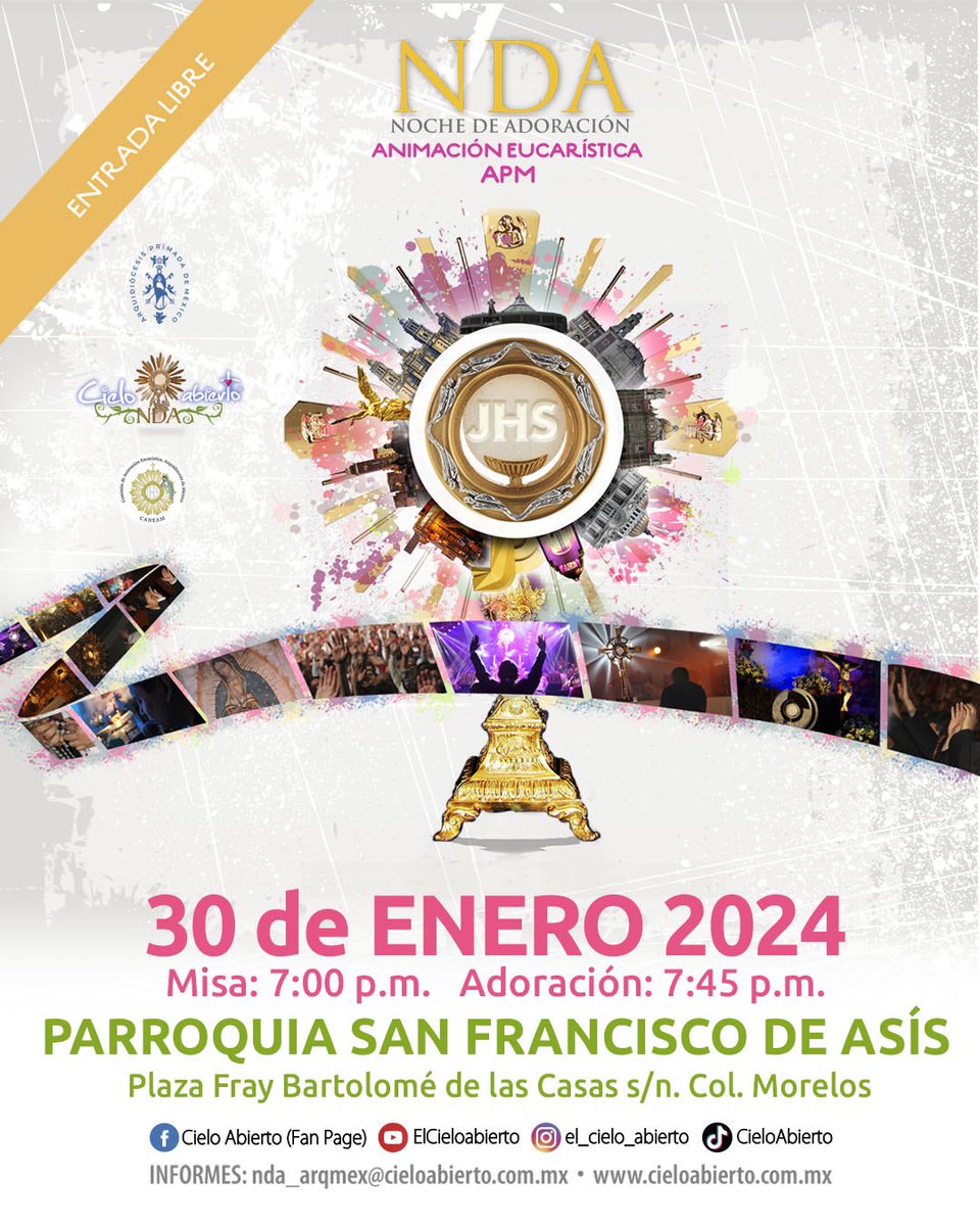 NOCHE DE ADORACIÓN #CDMX 

Asiste a alguna de las Adoraciones que tendremos el día de mañana martes 30 de enero, Adoremos juntos al Rey de reyes: Jesús Eucaristía. ✨

#Enero #Adoracion #Oracion #Dios #Eucaristia #MusicaCatolica