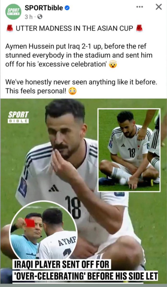 🔴 #بالصور
صحيفة اجنبية هذه الحالة لأول مرة في تاريخ كرة القدم ولا يجود مبرر لطرد الاعب ، وانما الموضوع  شخصي
#اعاده_المباراه_ومحاسبه_الحكم