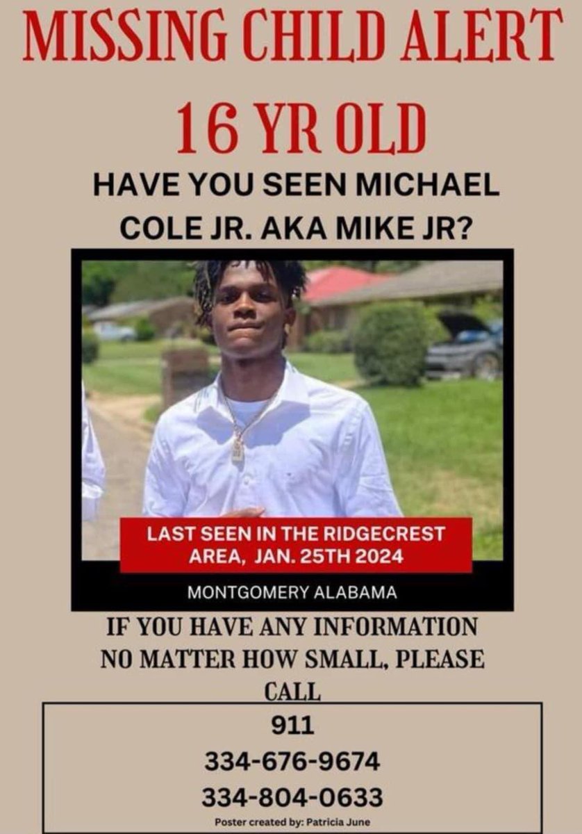 barbieratedR_1's tweet photo. Calling all Montgomery and surrounding areas in Montgomery PLEASE HELP THIS YOUNG MAN PARENTS into finding him and praying that he is brought back to his parents & family found safe and unharmed ! REPOST AND TWEET this all over any social media platform !!!! 🙏🏾🙏🏾
#BRINGMIKEHOME https://t.co/UGGpYhxJf3