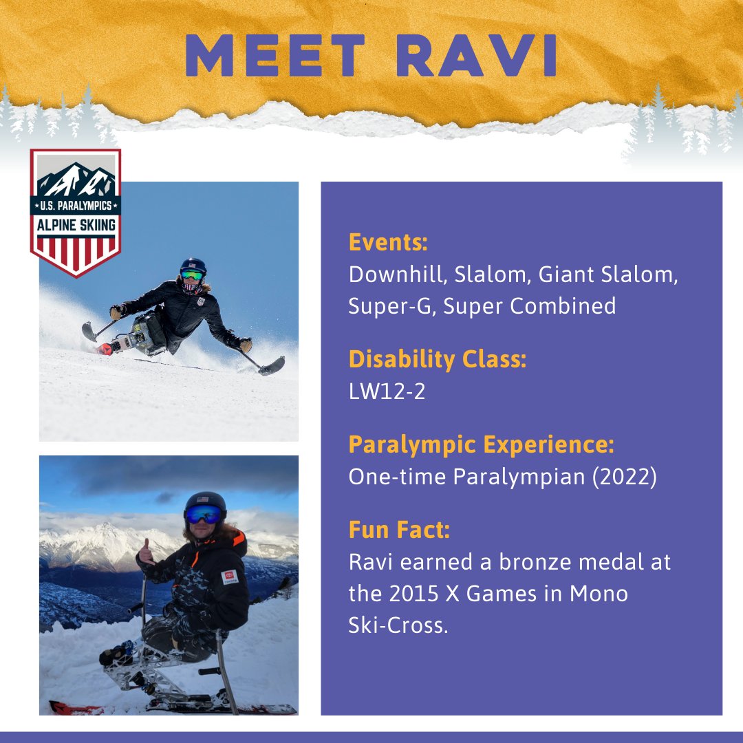 Meet Ravi Drugan! This monoskier on the Para Alpine team is a one-time Paralympian with his sights set on 2026. #AdaptiveAthlete #TeamSpotlight #meettheteam #alpineskiing #paralympian #paraalpine #AthleteFeature #Paralympics #TeamUSA