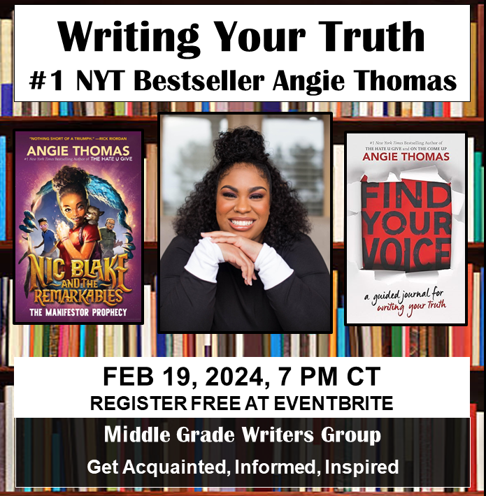 Writing Your Truth with Superstar Author Angie Thomas Monday, February 19, 2024, 7:00 p.m. CT Register Free: eventbrite.com/cc/middle-grad… #amwriting #WritingCommunity #authorlife #kidlit