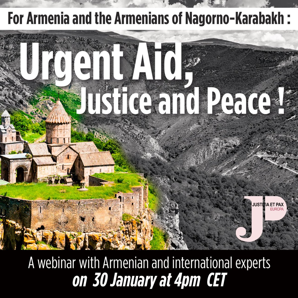 Join us tomorrow Tuesday 30 January at 16.00 CET: 'For Armenia and the Armenians of Nagorno-Karabakh: Urgent Aid, Peace and Justice!' with Armenian and international experts organised by Justice and Peace Europe. For registration: docs.google.com/forms/d/e/1FAI…