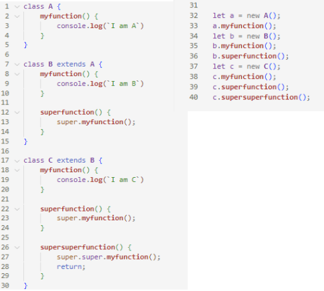 linkaiyue2's tweet image. A lottery question for ya! What will be the output of this program?
The result is ... ERROR! I believed class inheriting in JS was, people use super.super.super... to access the very ancestor class, only to find that it crashed from begin. #ProgrammingParadigms
@NortheasternCA