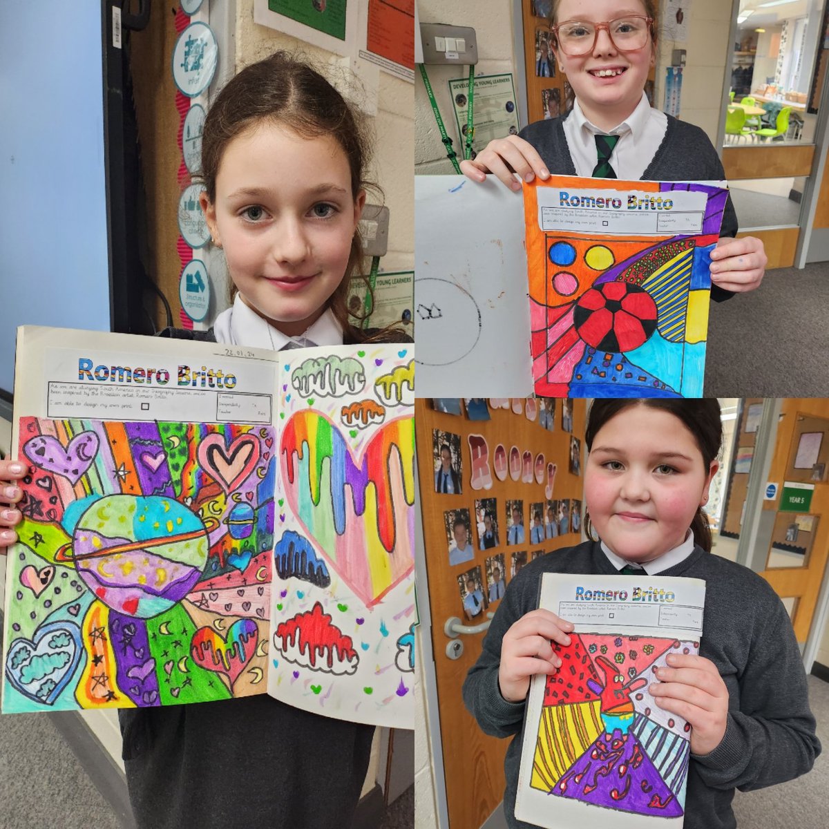 Y6EngMartyrs's tweet photo. Romero Britto, a South American artist, has been our inspiration for art lessons in Y6. We've loved getting creative 👨‍🎨👩‍🎨🎨 #ArtAtEM #RomeroBritto https://t.co/BDBhy6CSws