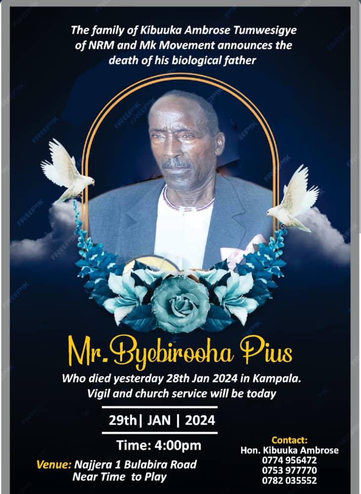 Deeply saddened to learn of the passing of Mzee Pius Byebirooha, a pillar of our community &amp; dedicated cadre. His unwavering commitment to the NRM &amp; transformative vision leaves a lasting legacy. My heartfelt condolences to the Byebirooha family. May his soul rest in eterna peace