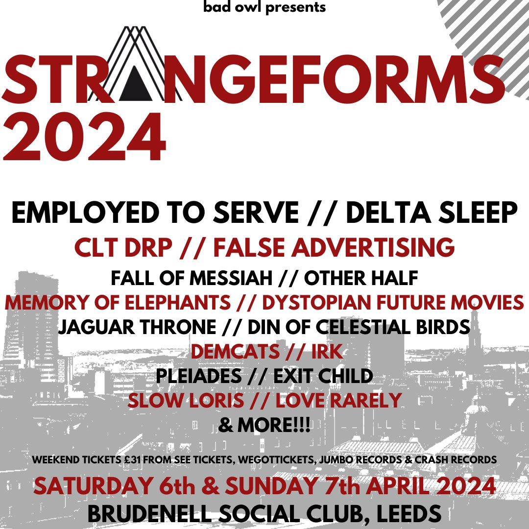 Pushing it right in your face, champs. @employedtoserve // @deltasleep // @CLTDRP3 // @falseadv // @fallofmessiah // @OtherHalfUK // @MoE_Band // @DFMnoise // Jaguar Throne // Din Of Celestial Birds // Demcats // @irk_noise // Pleiades // @exitchild // Slow Loris // Love Rarely