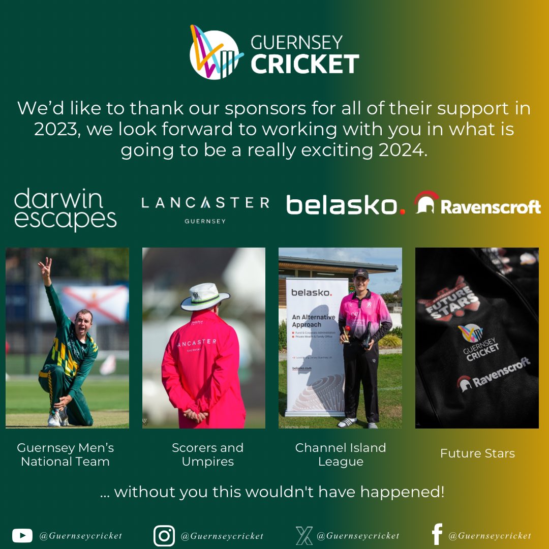With the 2024 season just around the corner, we would like to take this opportunity to thank our sponsors for their continued support. Once again thank you to @MartinGrayphoto for the use of his cracking photos. #Guernsey #cricket #GreenCaps