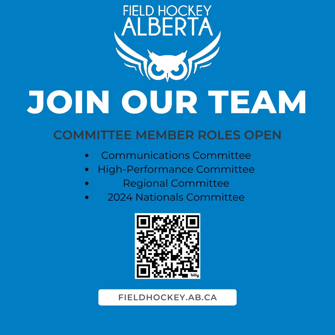 FHalberta's tweet image. Field Hockey Alberta is on the lookout for passionate individuals to join our dynamic committees!

1. Communications
2. High Performance
3️. Regional Development
4️. Nationals 2024

Be a part of something special, and let's elevate field hockey in Alberta together. Link in bio