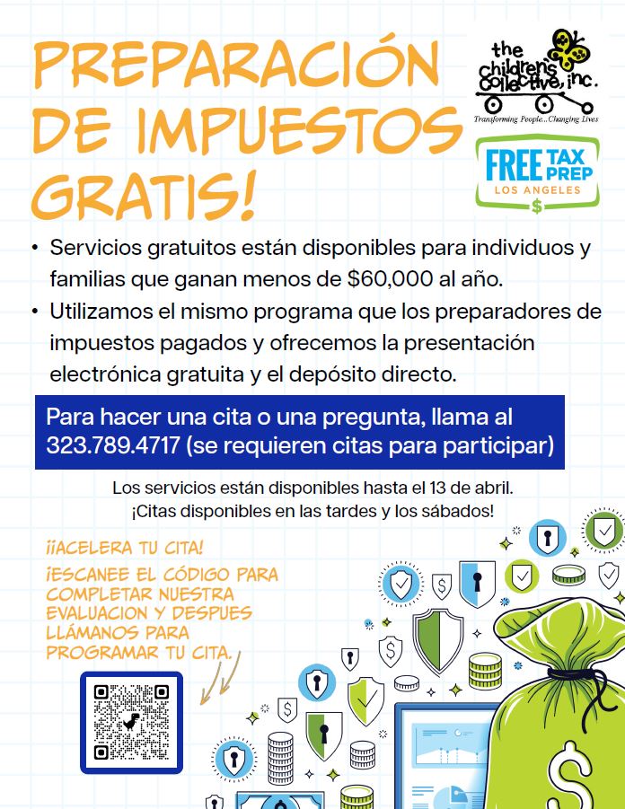 La temporada de impuestos ya está aquí. Deje que The Children's Collective, Inc. le ayude a presentar sus impuestos. 

Llame a nuestra oficina para programar una cita al 323.789.4717.

#FreeTaxPrepLA #FTPLA #Impuestos