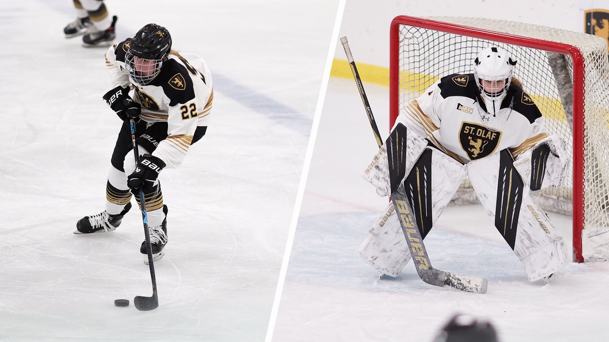 StOlafAthletics's tweet photo. Solvei Berg-Messerole and Hannah Fritz are this week's #MIAC Women's Hockey Offensive and Defensive Players of the Week, marking the first time @StOlafWHockey swept the two awards!

RELEASE: https://t.co/1kOng7DEg9

#UmYahYah | #OlePride | #d3hky https://t.co/6GoOtP4SSv