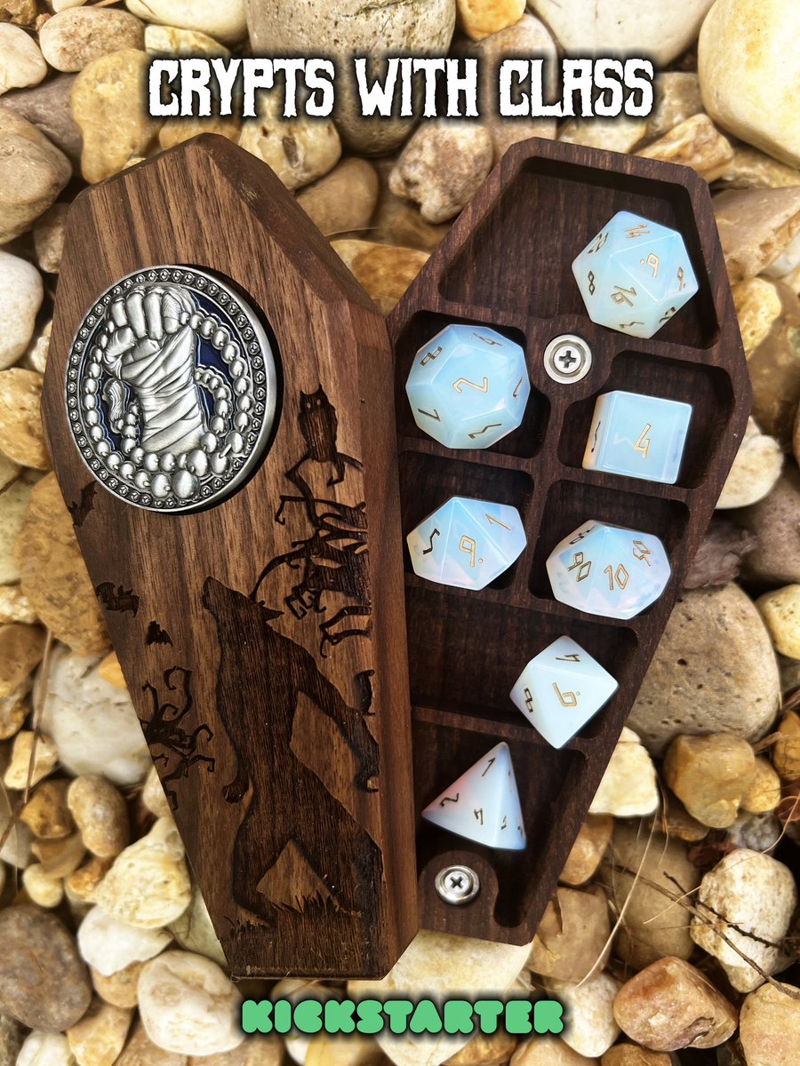 DiceCrypt's tweet photo. Something to howl about. Only 7 Crypts with Coins left in our “Make 100” Kickstarter. Don’t be late for class.
Link in bio.
#make100 #kickstarter #dicecrypt #crypticcreative #dicebox #dicecase https://t.co/p5mRKMyPad