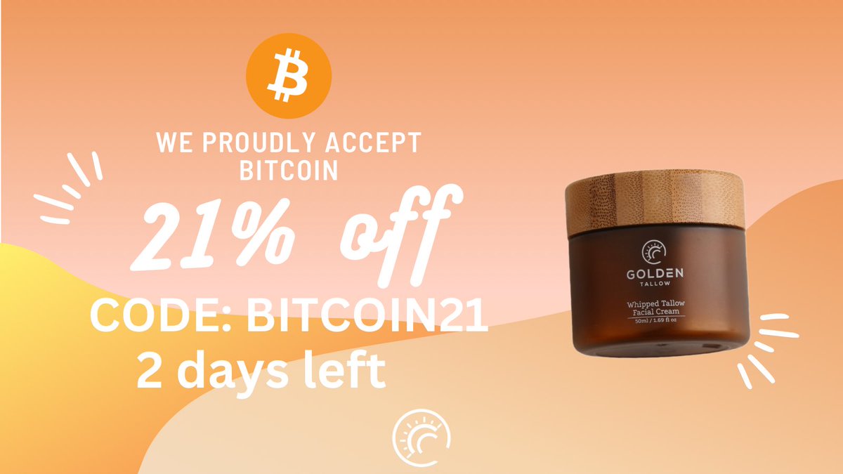 goldentallow's tweet photo. Only Two Days Left! 💫 Time is ticking! Embrace the luxury of Whipped Wagyu Tallow Facial Cream with 21% off using code "BITCOIN21".
Elevate your glow at https://t.co/Bx8gR2Nz5q.
Don't miss out!
#LastTwoDays #SkincareMagic https://t.co/e6X0rcvs0Q