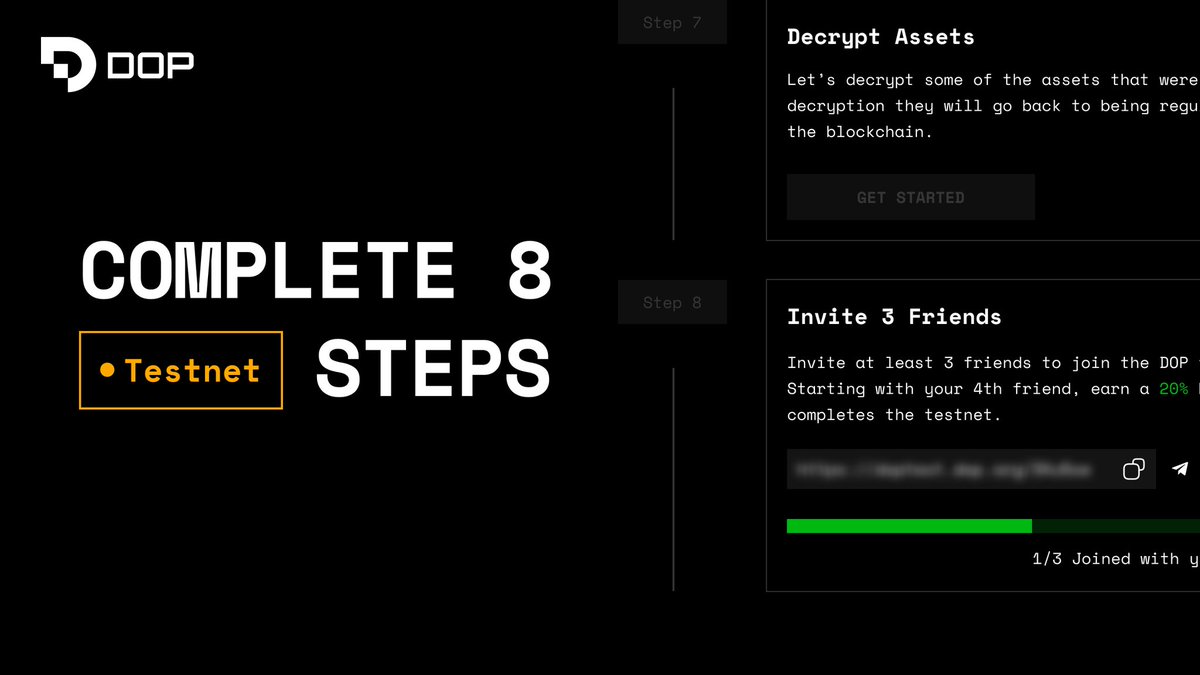 Testnet tasks. Airdrop confirmed. Project looks good. I heard $TIA stakers also get some but those are rumors! 

I also heard they are backed from binance.

- Go to doptest.dop.org/?id=xg3LUXv

- fill your email and agree to the terms

- select i am new and create a new DOP wallet!