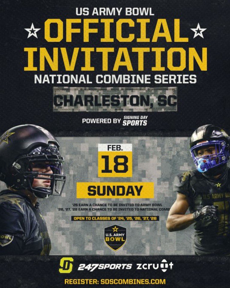 Blessed to be invited to the US Army Bowl by @Coach_Sokol ‼️

<a href="/GreerRecruits/">Greer Football</a> <a href="/twilkes13/">Thomas Wilkes</a> <a href="/amanirichburg88/">Coach Cap</a> <a href="/HighSchoolBlitz/">High School Blitz</a>