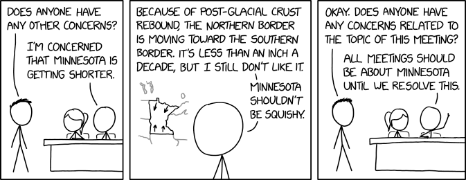 A very urgent warning from today's <a href="/xkcd/">Randall Munroe</a>: Minnesota is getting shorter. xkcd.com/2887/