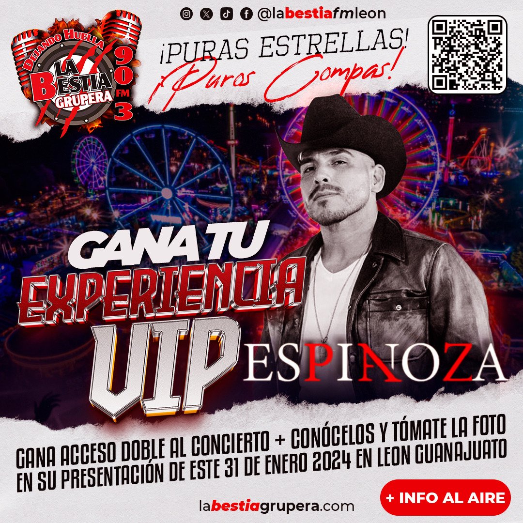 Gana tu #ExperienciaVip con <a href="/EspinozaOficial/">Espinoza Paz 🤠</a> este miércoles 31 de enero!
Escucha los espacios en vivo y entérate como participar.