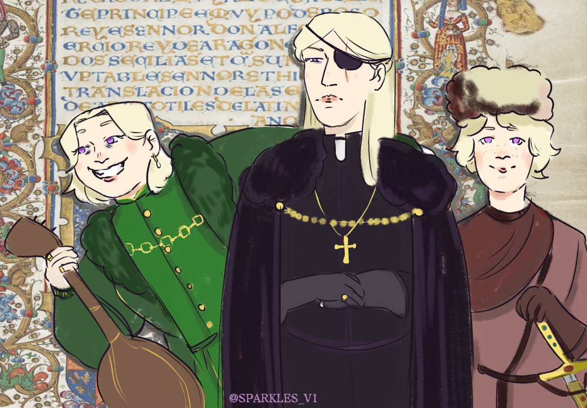 One for the land, one for the church and the last one for the war.
Inspired by the tv series 1670.

#AegonIITargaryen #AemondTargaryen #DaeronTargaryen