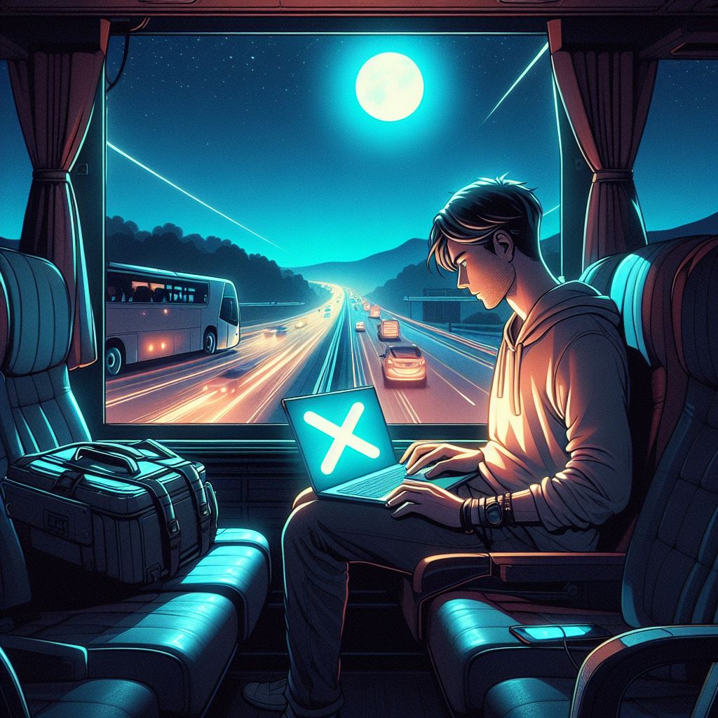 Good night, X tribe! ✨ 

Tonight, I find myself on a nocturnal odyssey aboard a sleeper bus, traversing the highways under the watchful gaze of the moon. 🚌💫 As the gentle hum of the engine lulls me into a state of relaxation, I drift into dreams of distant horizons and